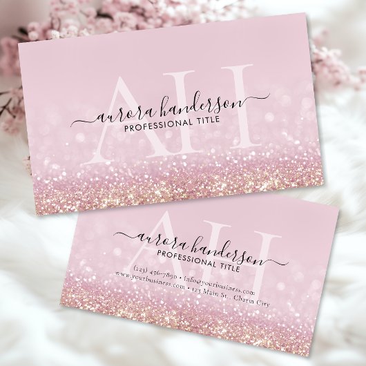 Modern Pink Glitter Initiaal Visitekaartje