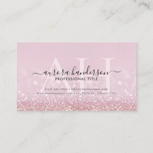 Modern Pink Glitter Initiaal Visitekaartje (Achterkant)