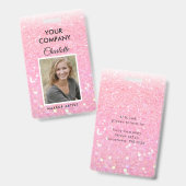 Modern Pink Glitter Medewerker Foto ID Badge (Voor- en achterkant)