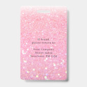 Modern Pink Glitter Medewerker Foto ID Badge (Achterkant)