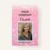 Modern Pink Glitter Medewerker Foto ID Badge (Voorkant)