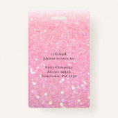 Modern Pink Glitter Medewerker Foto ID Badge (Achterkant)