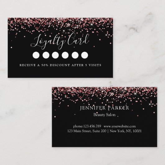 Modern Pink Glitter Salon & Spa Loyalty Visitekaartje (Voorkant / Achterkant)