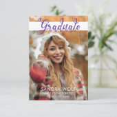 Modern Pink Glitter Script Foto Afstuderen Kaart (Staand voorkant)