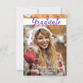 Modern Pink Glitter Script Foto Afstuderen Kaart