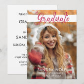 Modern Pink Glitter Script Foto Afstuderen Kaart (Voorkant / Achterkant)