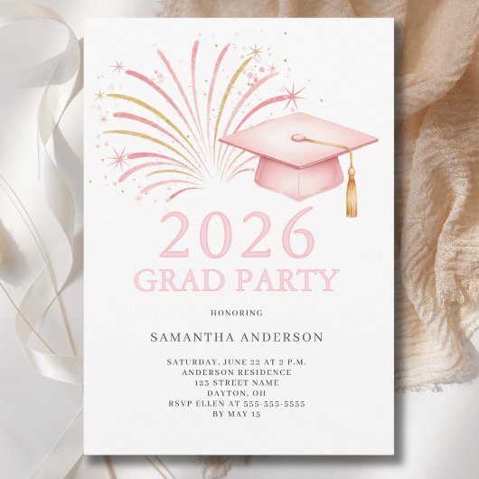 Modern Pink Gold 2026 Grad Party  Kaart