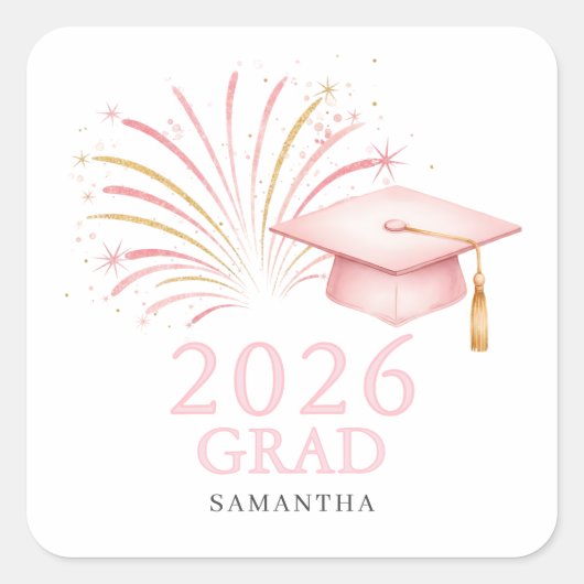 Modern Pink Gold 2026 Grad Vierkante Sticker (Voorkant)