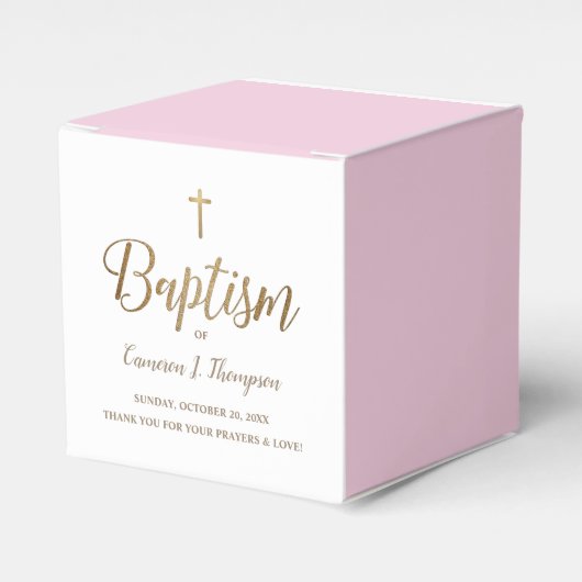 Modern Pink & Gold Baptism with Cross Personalized Bedankdoosjes (Voorkant Zijde)