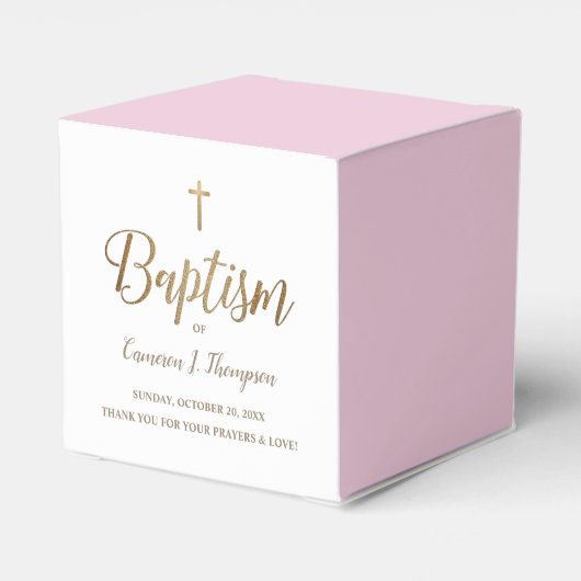 Modern Pink & Gold Baptism with Cross Personalized Bedankdoosjes (Achterkant)