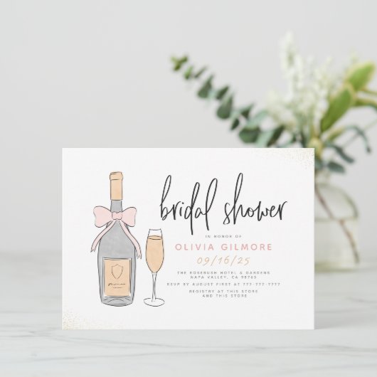 Modern Pink & Gold Champagne Bubble Vrijgezellenfe Kaart (Staand voorkant)