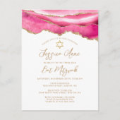 Modern Pink Gold Glitter Agate Bat Mitzvah Aankondigingskaart (Voorkant)