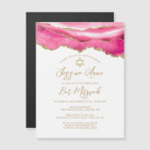 Modern Pink Gold Glitter Agate Bat Mitzvah Invite (Voorkant / Achterkant)