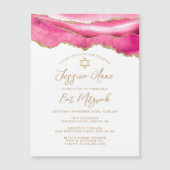 Modern Pink Gold Glitter Agate Bat Mitzvah Invite (Voorkant)