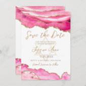 Modern Pink Gold Glitter Agate Bat Mitzvah Save The Date (Voorkant / Achterkant)
