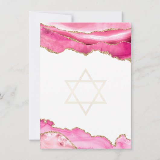 Modern Pink Gold Glitter Agate Bat Mitzvah Save The Date (Achterkant)