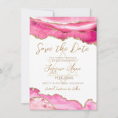 Modern Pink Gold Glitter Agate Bat Mitzvah Save The Date (Voorkant)