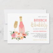 Modern Pink & Gold Glitter Bridal Brunch & Bubble Kaart (Voorkant)