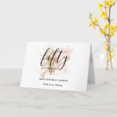 Modern Pink Gold Glitter Girly 50e verjaardag Kaart (Gele Bloem)