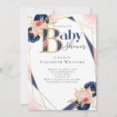 Modern Pink Gold Navy Blue Bloemenmeisje Baby show Kaart (Voorkant)