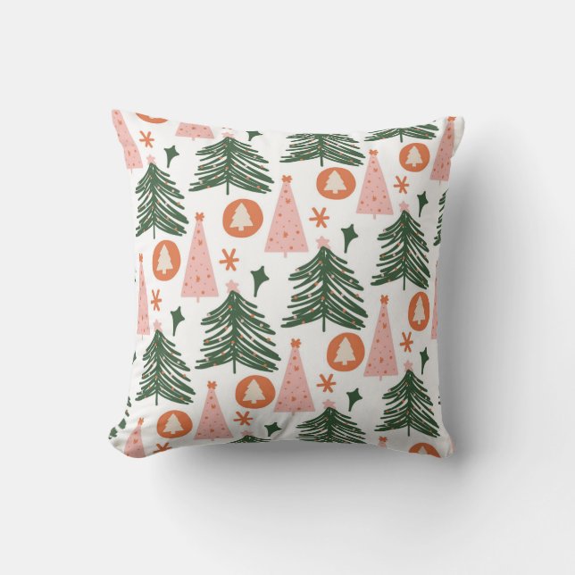 Modern Pink Green Christmas Tree Pattern Holiday Kussen (Voorkant)