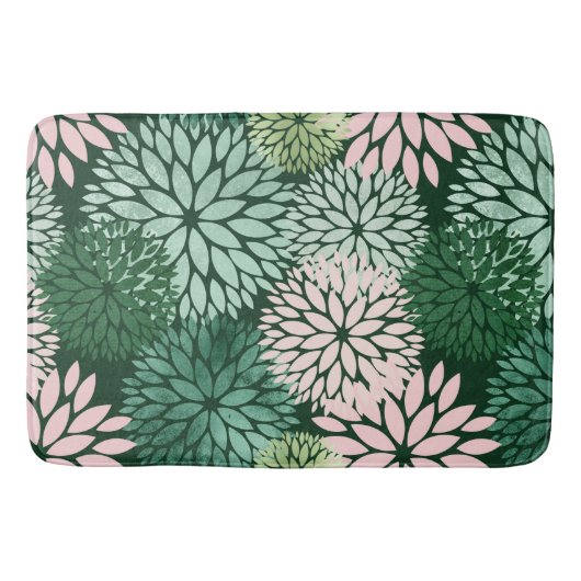 Modern Pink Green Dahlia Floral Badmat (Voorkant)