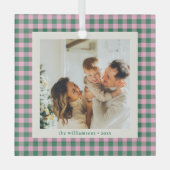 Modern Pink Green Family Photo Keepsake Christmas Glas Ornament (Voorkant)
