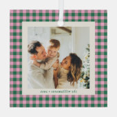 Modern Pink Green Family Photo Keepsake Christmas Glas Ornament (Achterkant)
