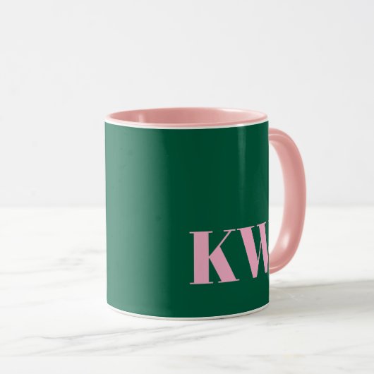 Modern Pink Green Monogram Initials Personalized Mok (Voorkant rechts)