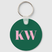 Modern Pink Green Monogram Initials Personalized Sleutelhanger (Achterkant)
