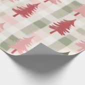 Modern Pink & Green Pine Tree Plaid Christmas Cadeaupapier (Hoek)
