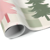 Modern Pink & Green Pine Tree Plaid Christmas Cadeaupapier (Rol Hoek)