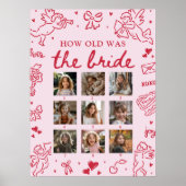 Modern Pink Hand Drawn How Old Was The Bride Sign Poster (Voorkant)