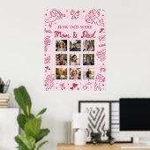 Modern Pink Hand Drawn How Old Were Mom & Dad Sign Poster (Thuiskantoor)