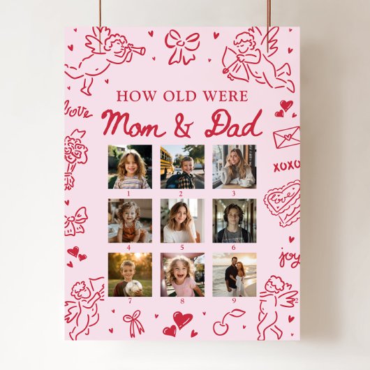 Modern Pink Hand Drawn How Old Were Mom & Dad Sign Poster