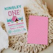 Modern Pink Happy Camper Thema 1e Verjaardag Kaart