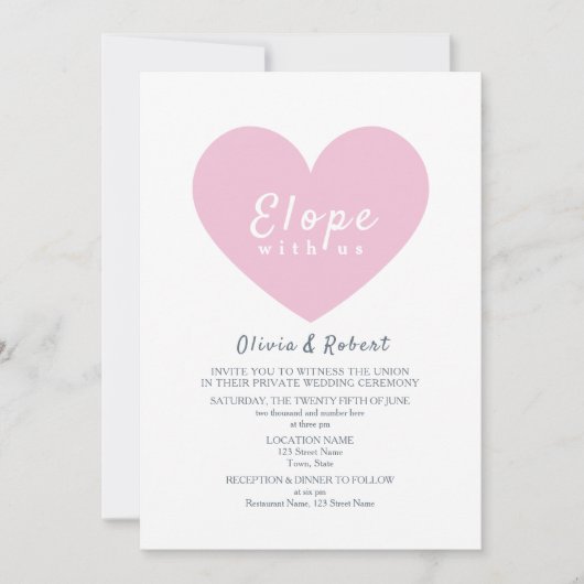Modern Pink Heart Elopement Wedding Kaart (Voorkant)