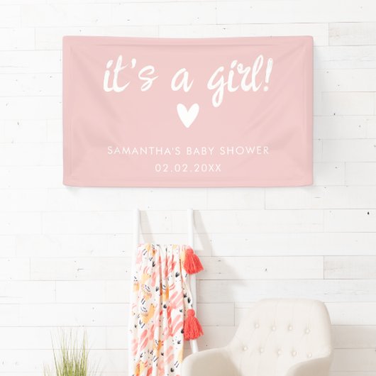 Modern Pink het is een meisje Baby shower Spandoek (Insitu)