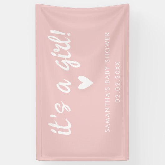 Modern Pink het is een meisje Baby shower Spandoek (Verticaal)