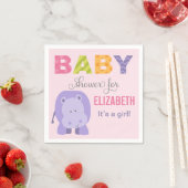 Modern Pink Hippo Oerwoud Animal Girl Baby shower Servetten (Insitu)
