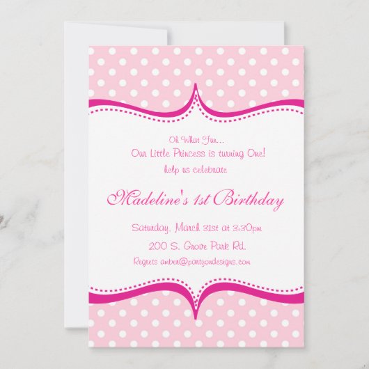 Modern Pink Hot Pink Polka dot Princess Invitation Kaart (Voorkant)