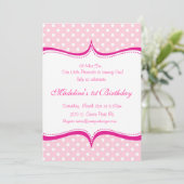 Modern Pink Hot Pink Polka dot Princess Invitation Kaart (Staand voorkant)