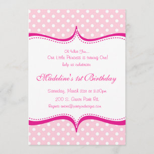Modern Pink Hot Pink Polka dot Princess Invitation Kaart