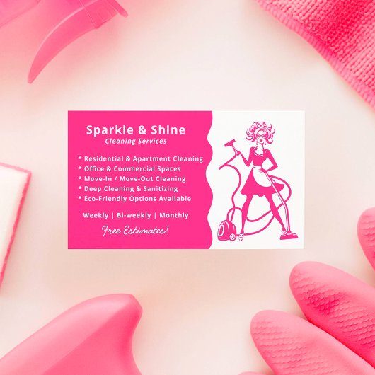 Modern Pink Housekeeper Maid Cleaning Service  Visitekaartje