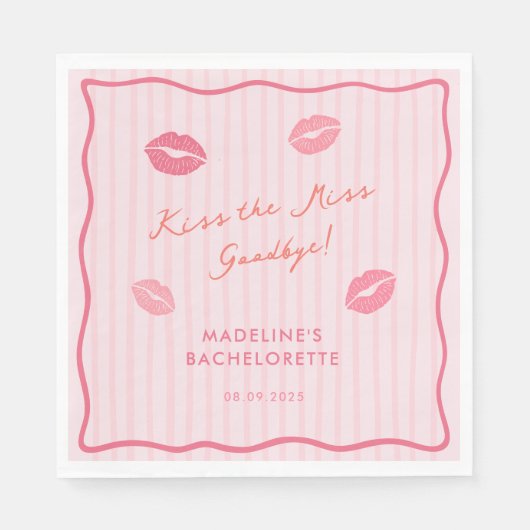 Modern Pink Kiss The Miss Goodbye Bridal Shower Servet (Voorkant)
