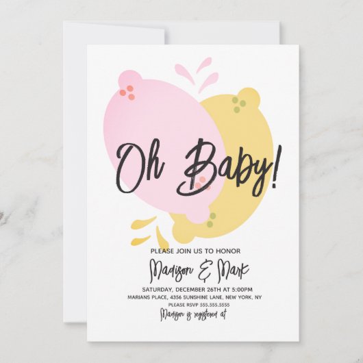 Modern Pink Lemon Limoen Invita Kaart (Voorkant)