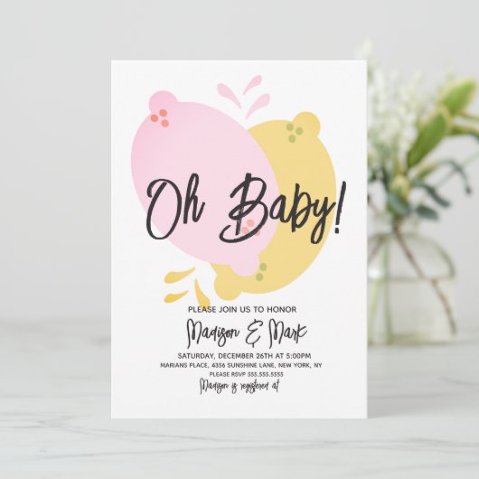 Modern Pink Lemon Limoen Invita Kaart (Staand voorkant)