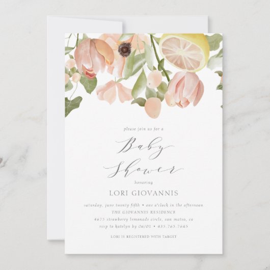 Modern Pink Lemonade Spring Summer Baby shower Kaart (Voorkant)