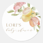 Modern Pink Lemonade Summer Baby shower Ronde Sticker (Voorkant)