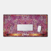 Modern Pink Leopard Animal Print Camo Custom Name Bureaumat (Keyboard & Muis)